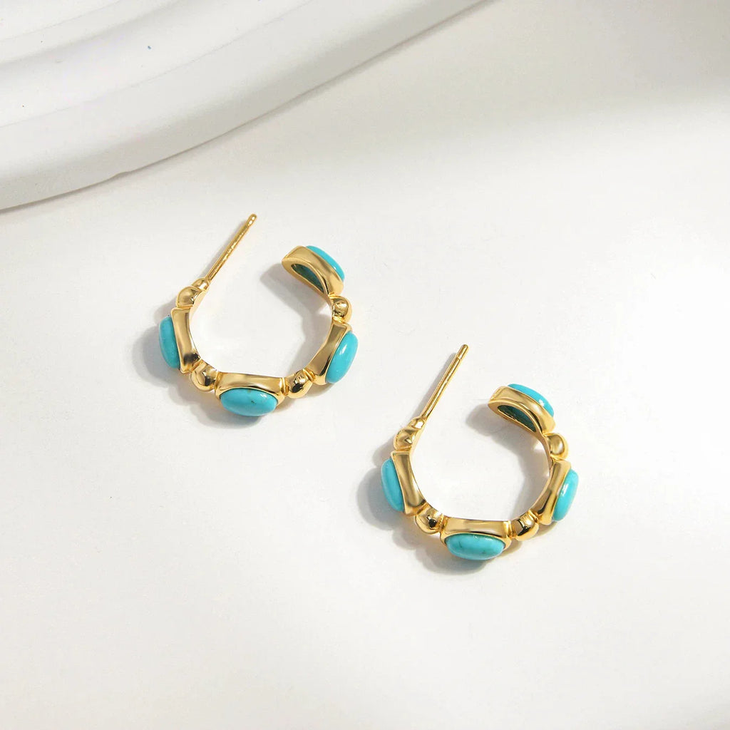 Turquoise Egg-Shaped S925 Silver Luxury Earrings - OOAKB