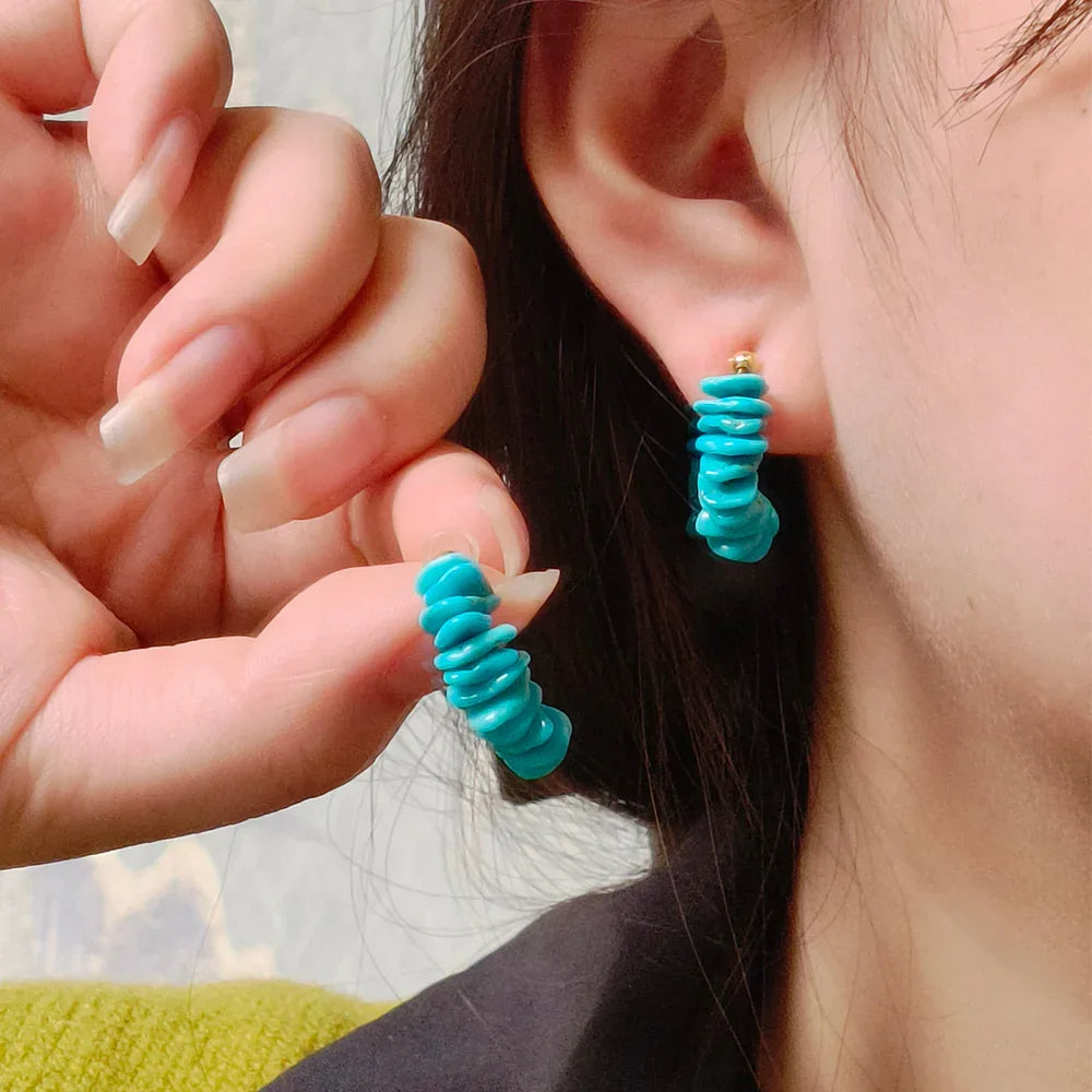 Turquoise Seed Material Geometric Shape Earrings - OOAKB