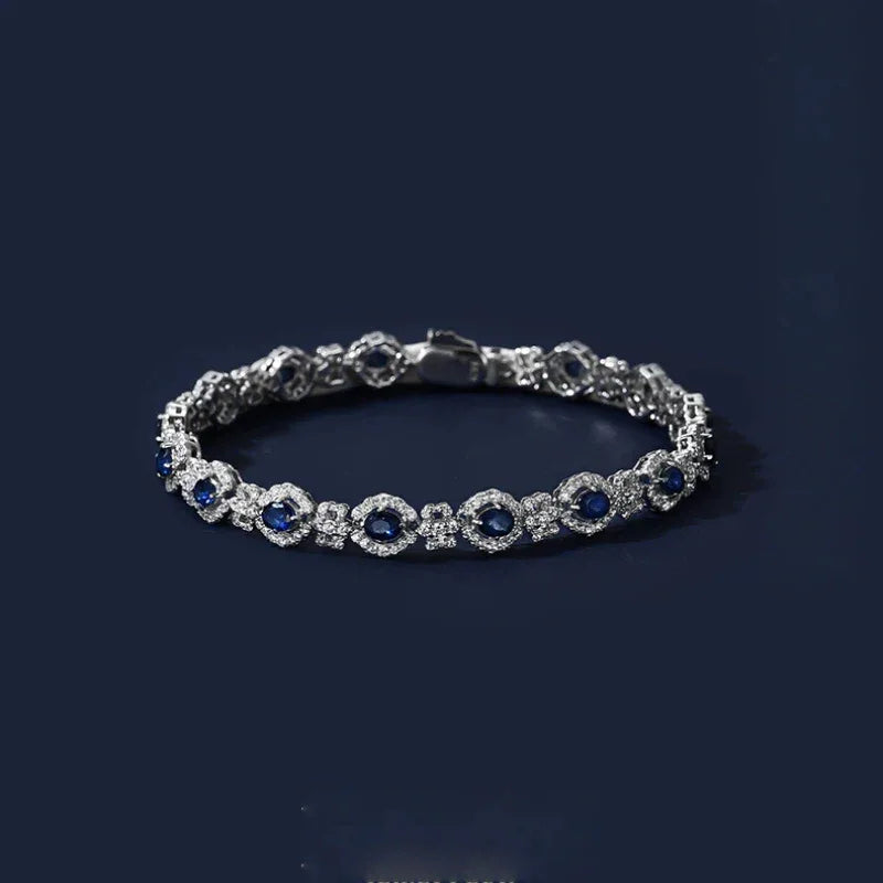 Sapphire Inlaid Diamond Link Light Luxury Bracelet - OOAKB