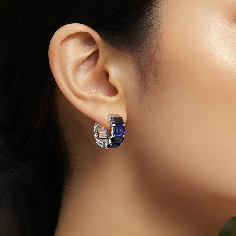 Sapphire S925 Silver Geometric Minimalist Hoop Earrings - OOAKB