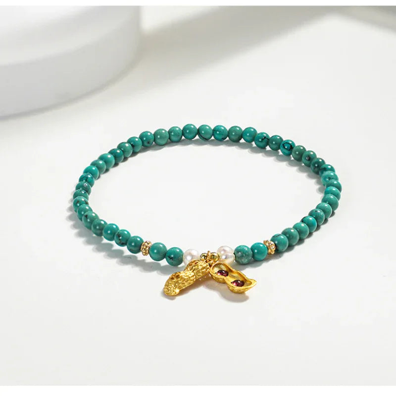 Natural Turquoise Bamboo Leaf Band Luxury Ring - OOAKB