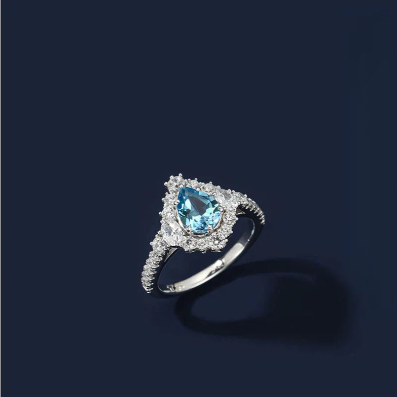 Natural Topaz Ice Blue Small Water Drop Ring Women's Style - OOAKB