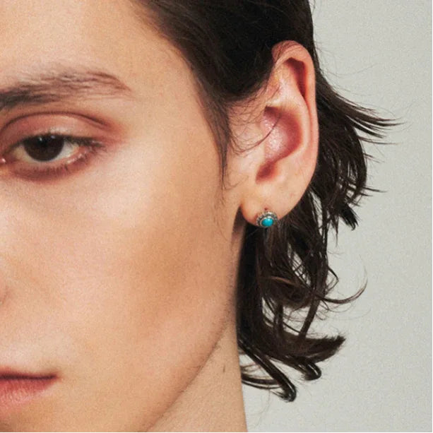 S925 Silver Vintage Antiqued Turquoise Earrings - OOAKB