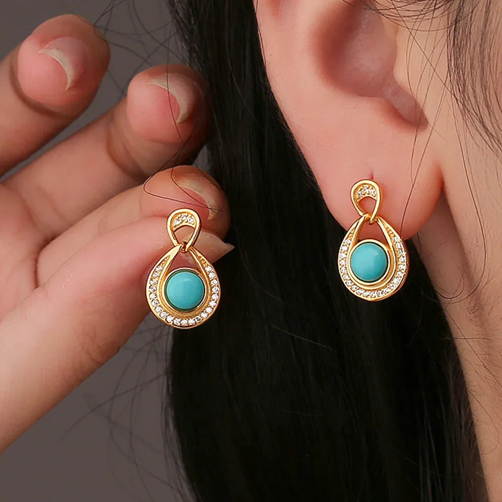 Turquoise Round S925 Silver Earrings - OOAKB