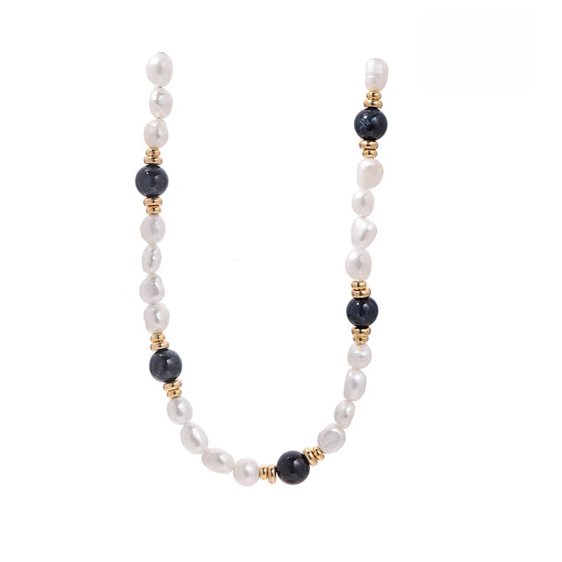Baroque Pearl & Tiger Eye Stone Layered Necklace