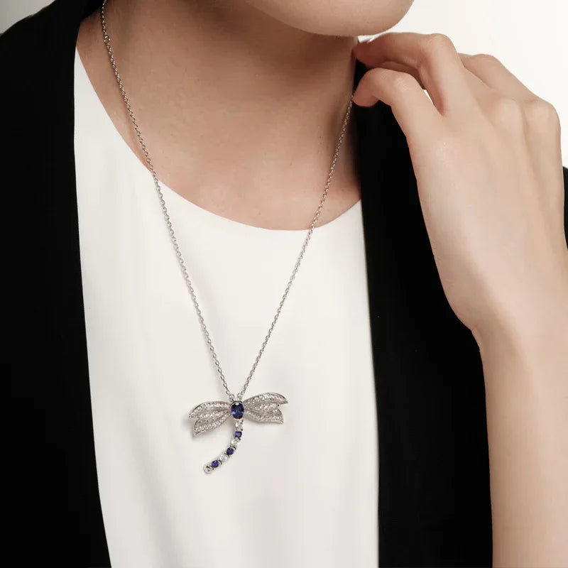 Sapphire S925 Silver Retro Dragonfly 2-in-1 Brooch Necklace - OOAKB