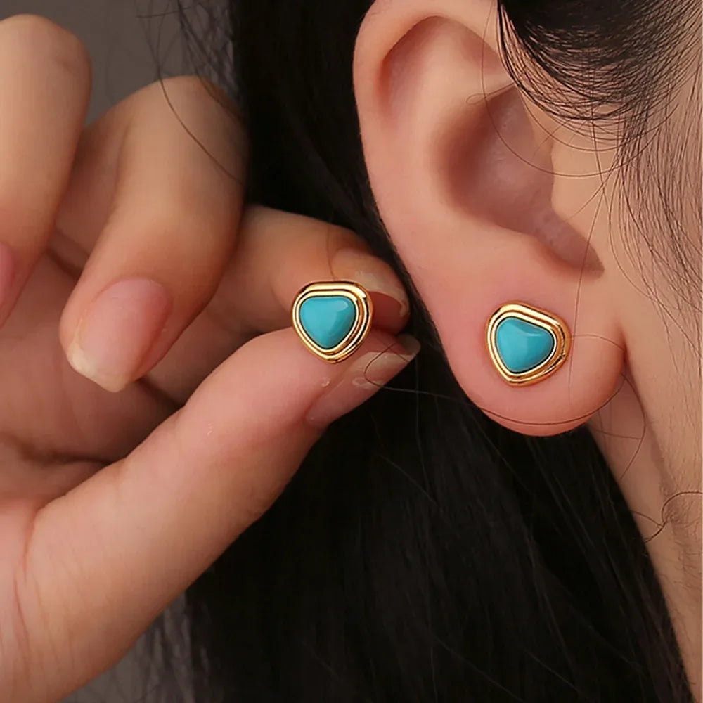 Natural Turquoise Heart-Shaped Luxury Earrings - OOAKB