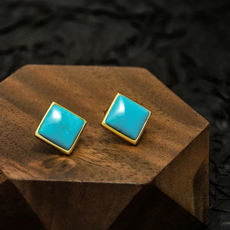 Natural American Turquoise Square Earrings - OOAKB