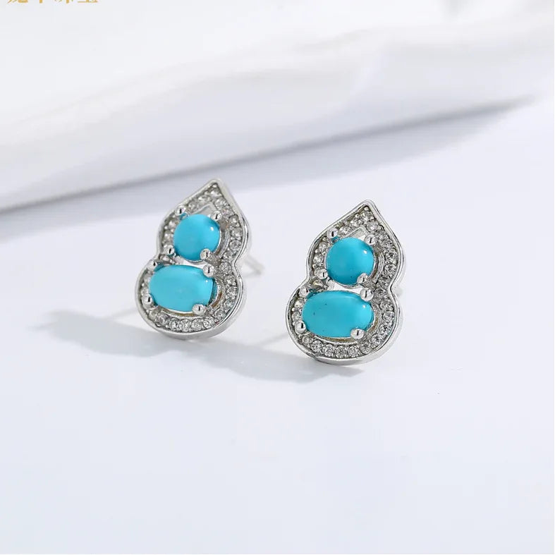 Turquoise Gourd Shape S925 Silver Luxury Earrings - OOAKB