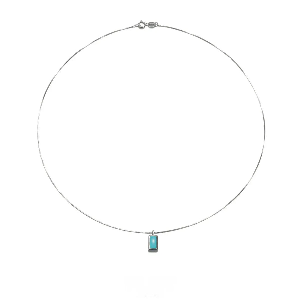Silver Square Turquoise Pendant Necklace - OOAKB