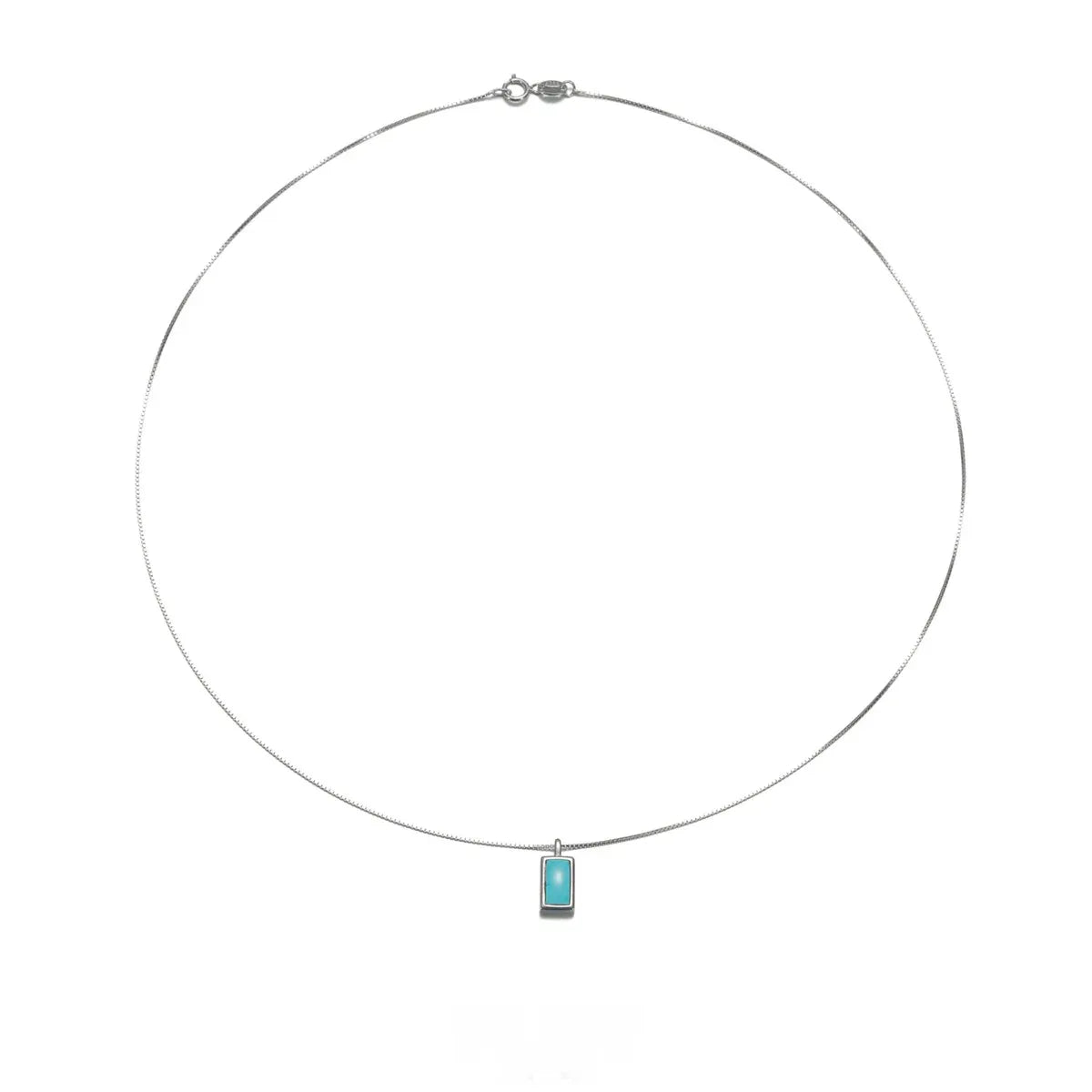 Silver Square Turquoise Pendant Necklace - OOAKB