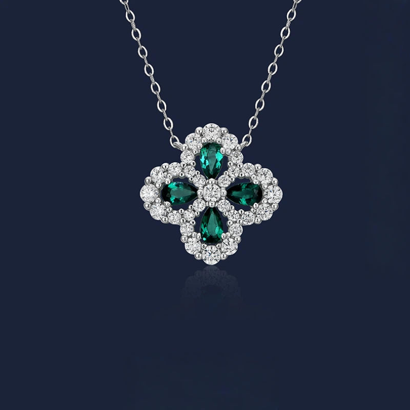 Emerald Four-Leaf Clover Collar Necklace S925 Silver