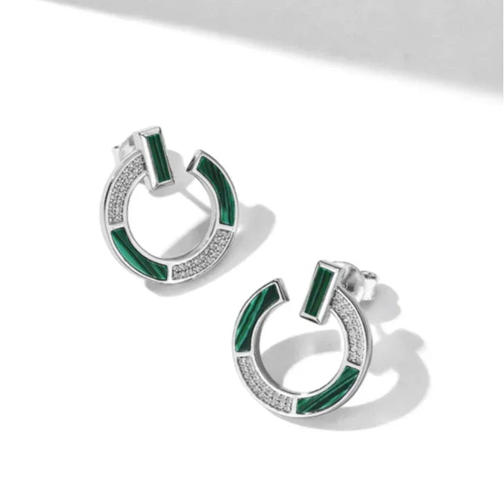 Malachite Small Round Disc Coin Earrings S925 Silver - OOAKB