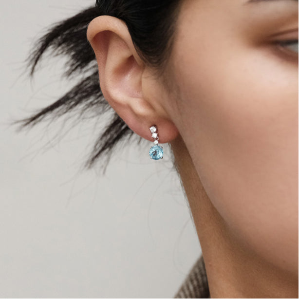 Topaz S925 Rhodium Plated Ice Blue Zircon Earrings