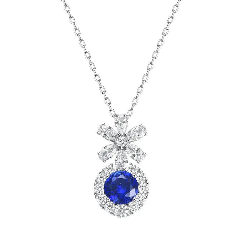 Sapphire S925 Silver Rhodium-Plated Daisy Full-Zircon Collarbone Chain - OOAKB