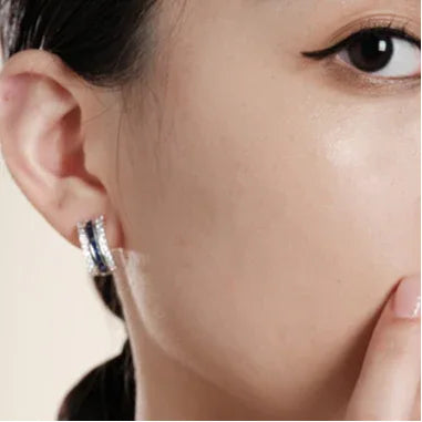 Sapphire S925 Silver C-Shape Earrings - OOAKB