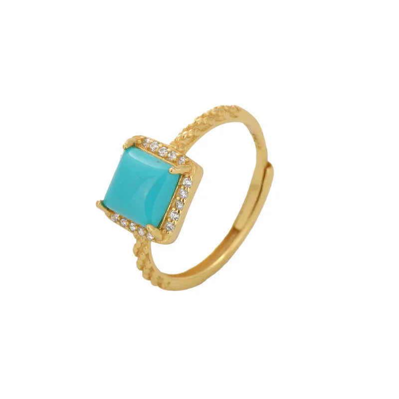 Turquoise Square S925 Silver Open Ring - OOAKB
