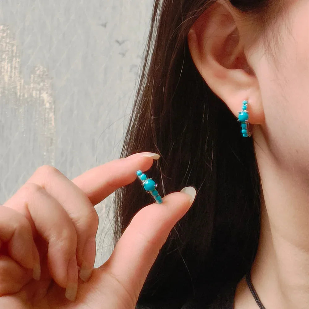 Natural Turquoise Round Earrings - OOAKB