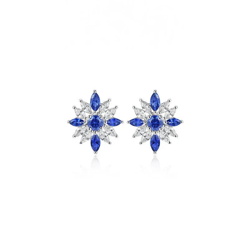 Sapphire S925 Silver Snowflake Shape Earrings - OOAKB