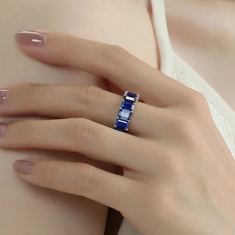 Sapphire S925 Silver Square Eternity Ring - OOAKB