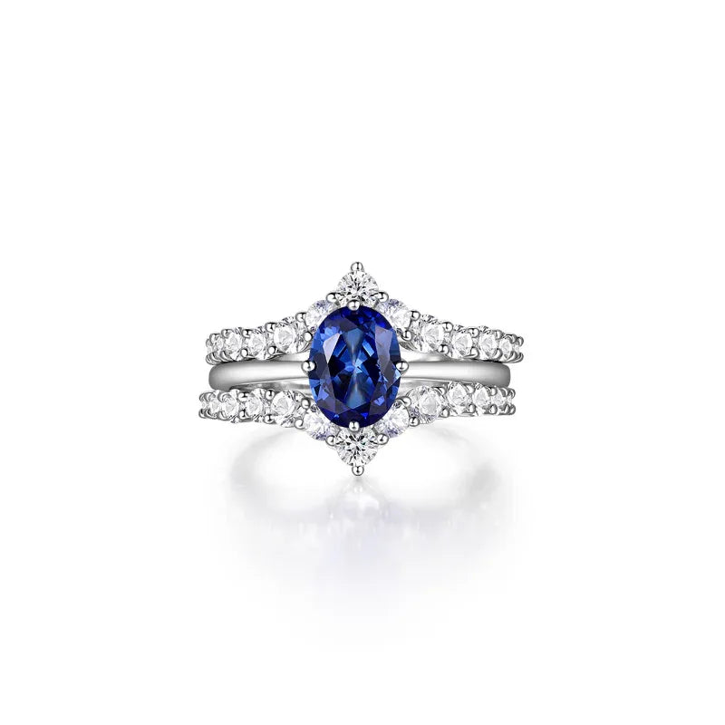 Sapphire S925 Silver Rhodium-Plated Zircon Surround Stackable Ring - OOAKB