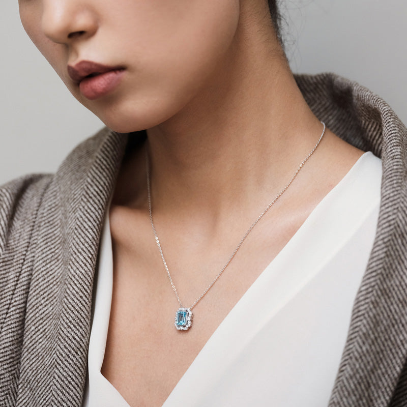 Topaz S925 Rhodium Plated Square Candy Necklace