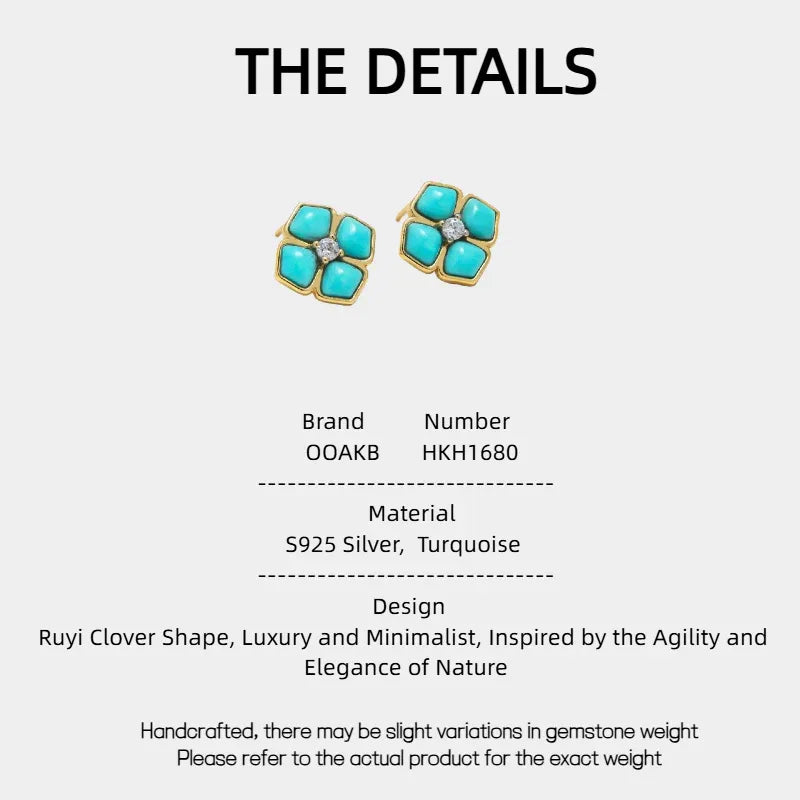 Natural Turquoise Ruyi Clover Earrings - OOAKB