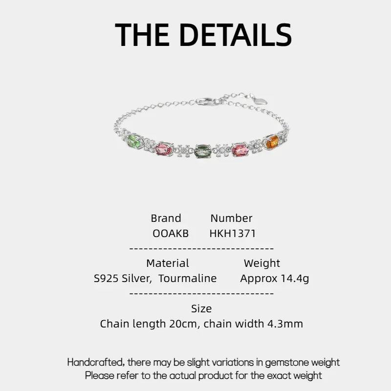 Natural Tourmaline Rainbow Bracelet for Women S925 Silver - OOAKB