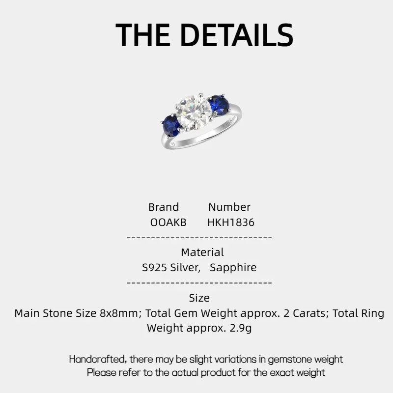 Sapphire S925 Silver Three-Stone Ring - OOAKB