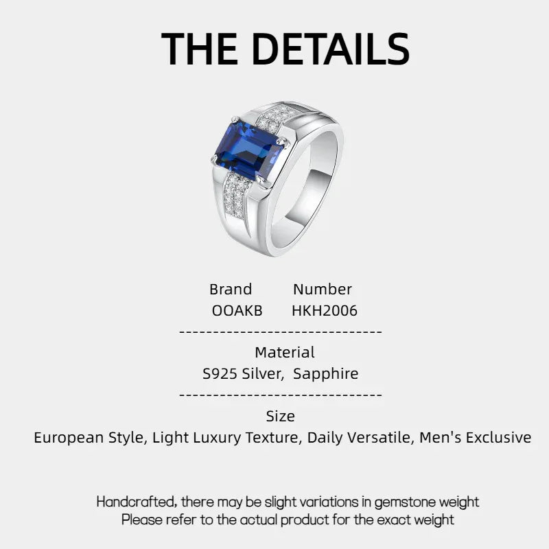 S925 Sterling Silver Plated Gold Sapphire Men's Ring - OOAKB