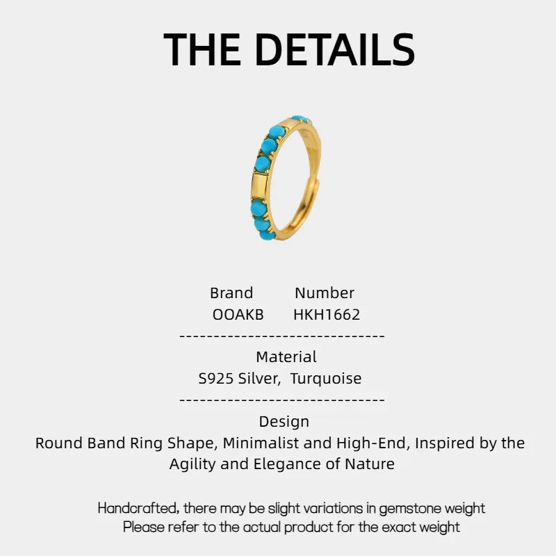 Turquoise Round Band Ring S925 Silver Plated 18K Gold Ring - OOAKB