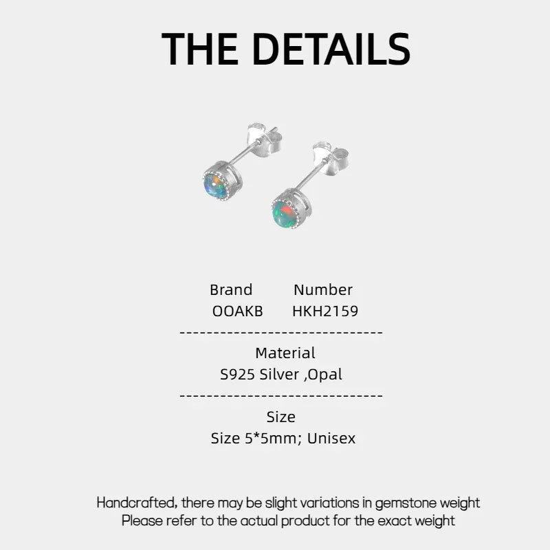 S925 Silver Black Opal Round Stud Earrings - OOAKB