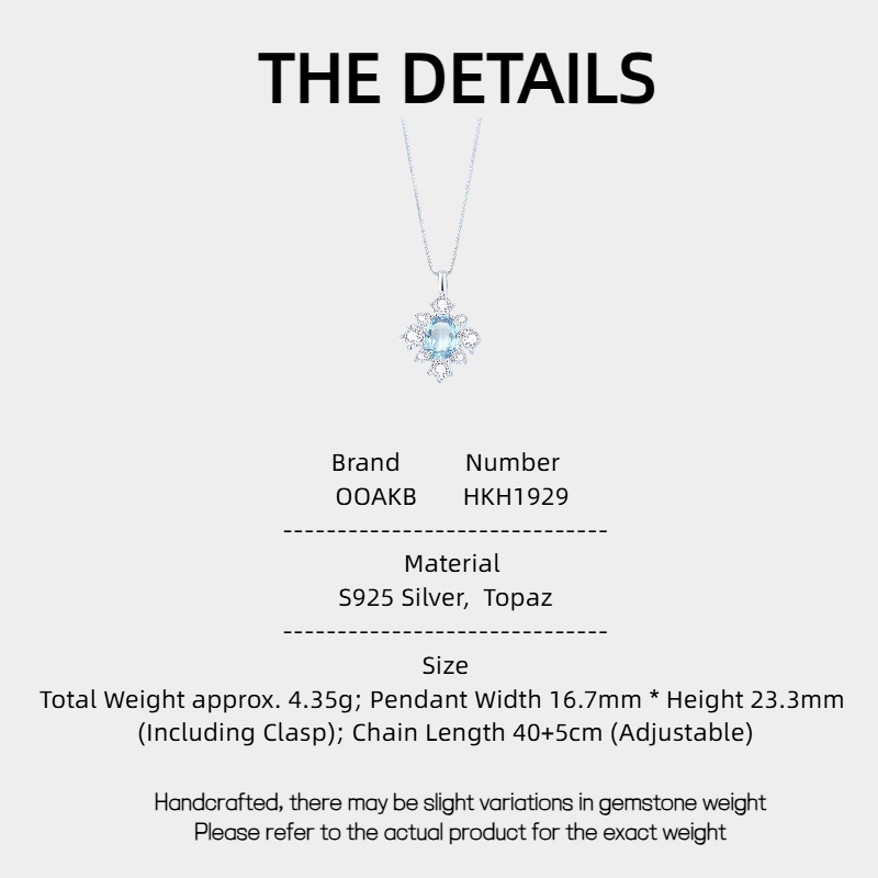 Sea Blue Topaz S925 Silver Snowflake Necklace