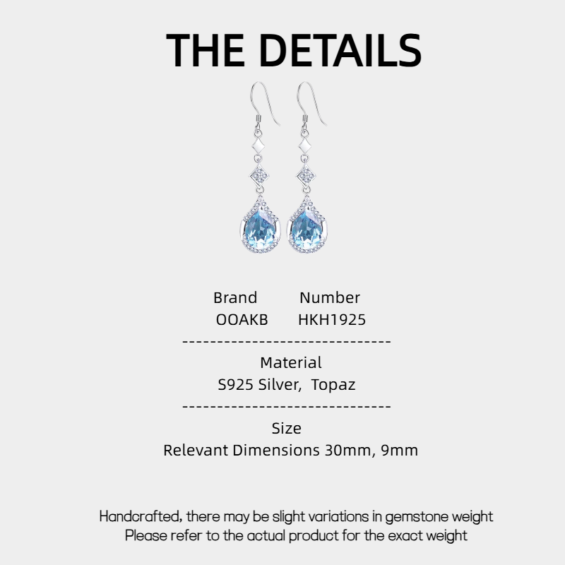 Blue Topaz S925 Silver Teardrop Earrings