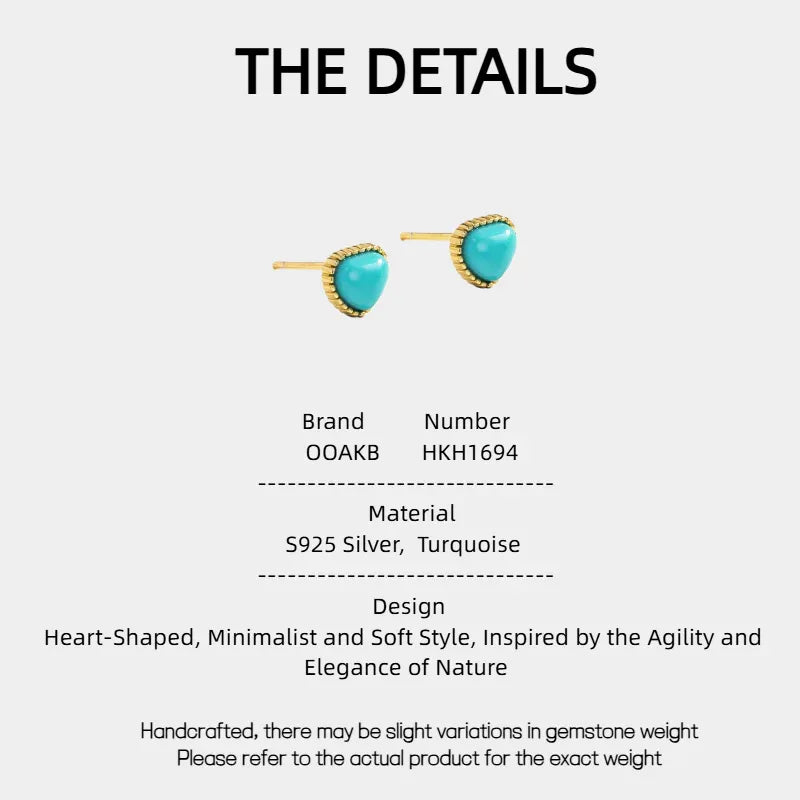 Natural Turquoise Heart-Shaped Earrings - OOAKB