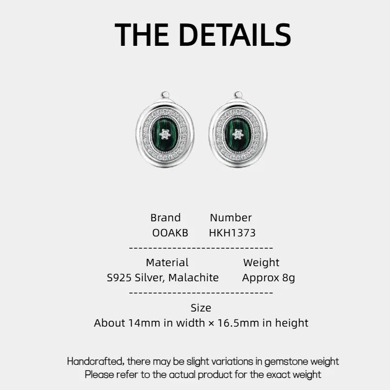 Full Diamond Cabochon Malachite Earrings - OOAKB