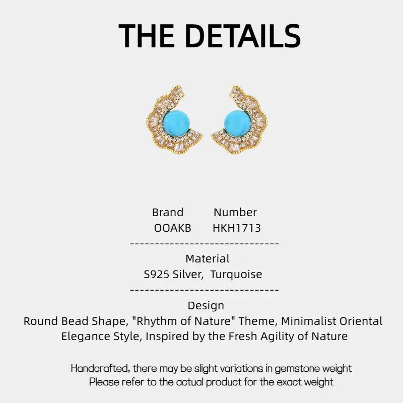 Turquoise Round Bead S925 Silver Earrings - OOAKB