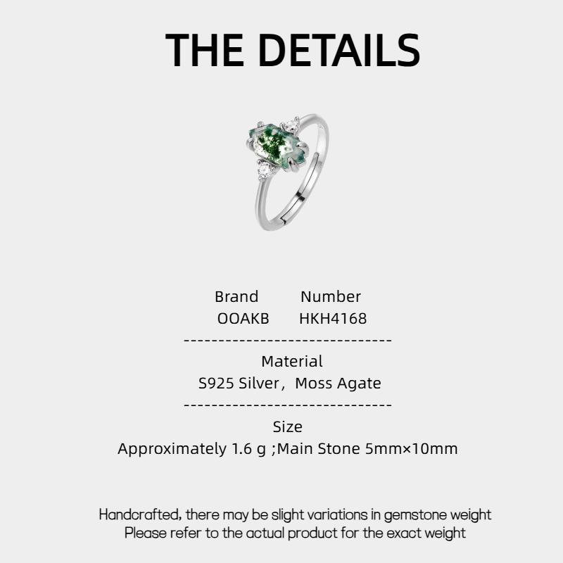 Elegant Style Moss Agate Open Ring