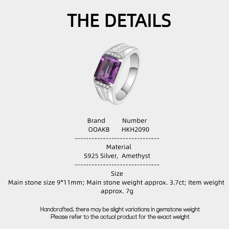 Silver Amethyst Men's Ring 3.7ct 9*11mm