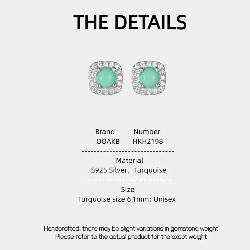 Silver Square Diamond Inlaid Turquoise Earrings - OOAKB