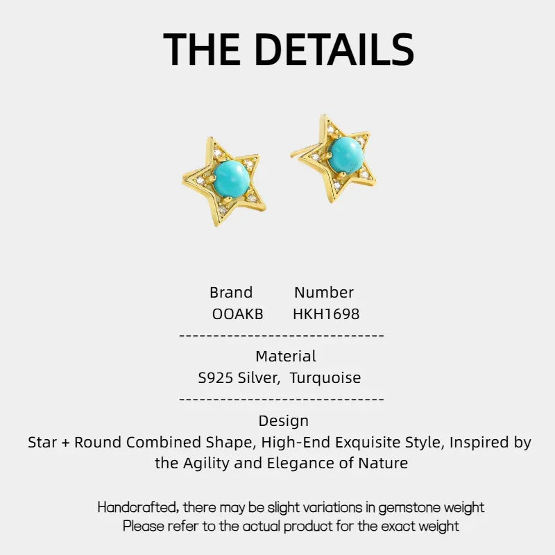 Natural Turquoise Star Round Earrings - OOAKB