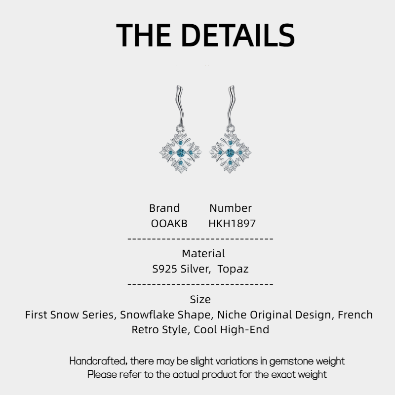 Topaz S925 Silver Snowflake Earrings