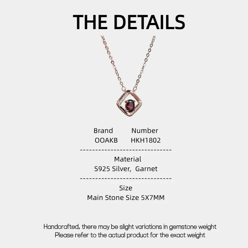 Garnet S925 Silver Square Frame Collarbone Chain - OOAKB