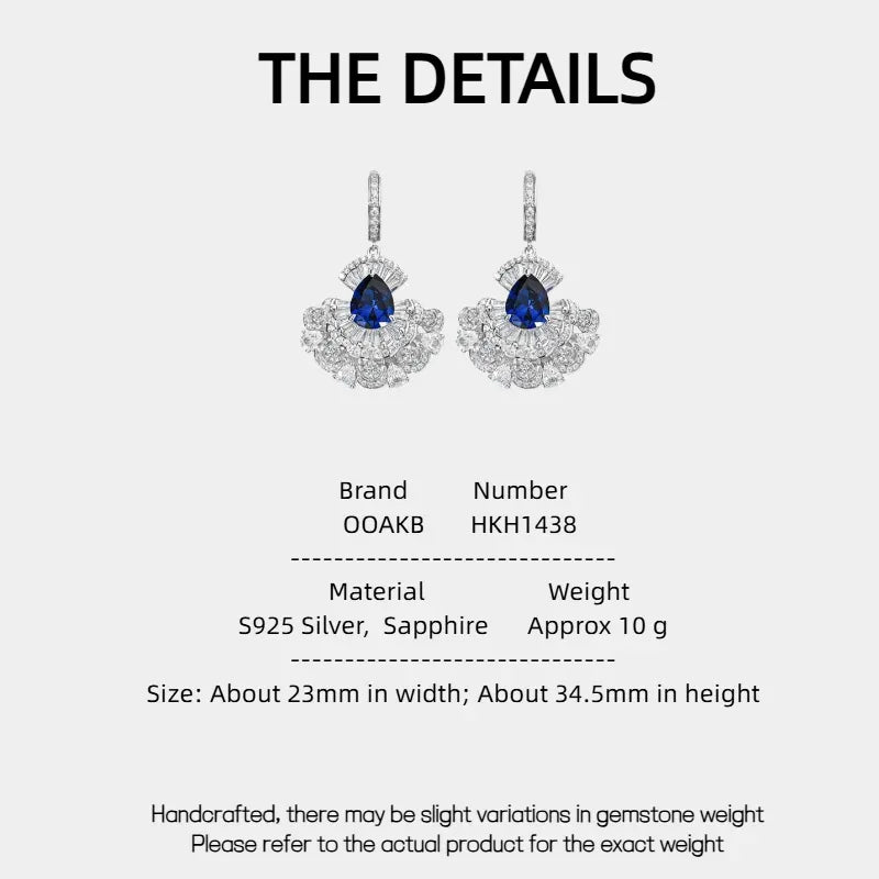 Royal Blue Sapphire Skirt Earrings S925 Silver - OOAKB