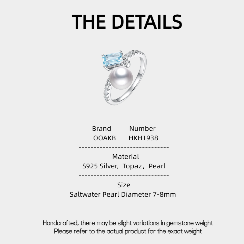 Blue Topaz S925 Silver Saltwater Pearl Ring