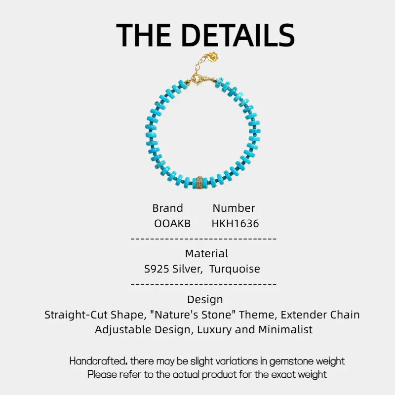 Natural Turquoise Straight-Cut Luxury Bracelet - OOAKB