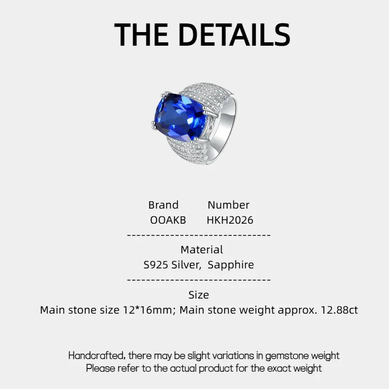 Silver Plated White Gold Sapphire Men's Ring 12.88ct - OOAKB