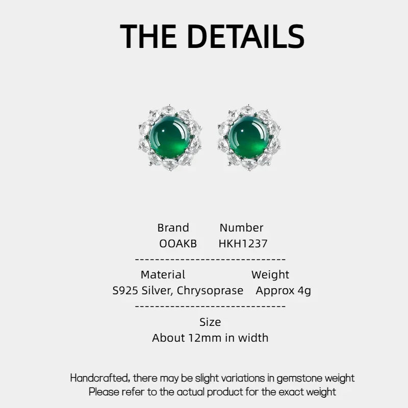 Chrysoprase Sunflower Cabochon Earrings S925 Silver Women's Style - OOAKB