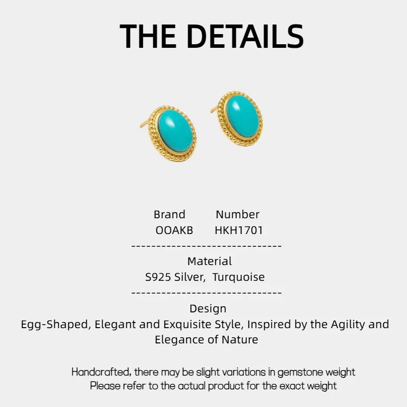 Natural Turquoise Egg-Shaped Earrings - OOAKB