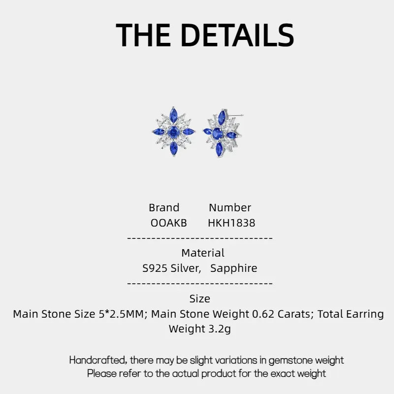 Sapphire S925 Silver Snowflake Shape Earrings - OOAKB